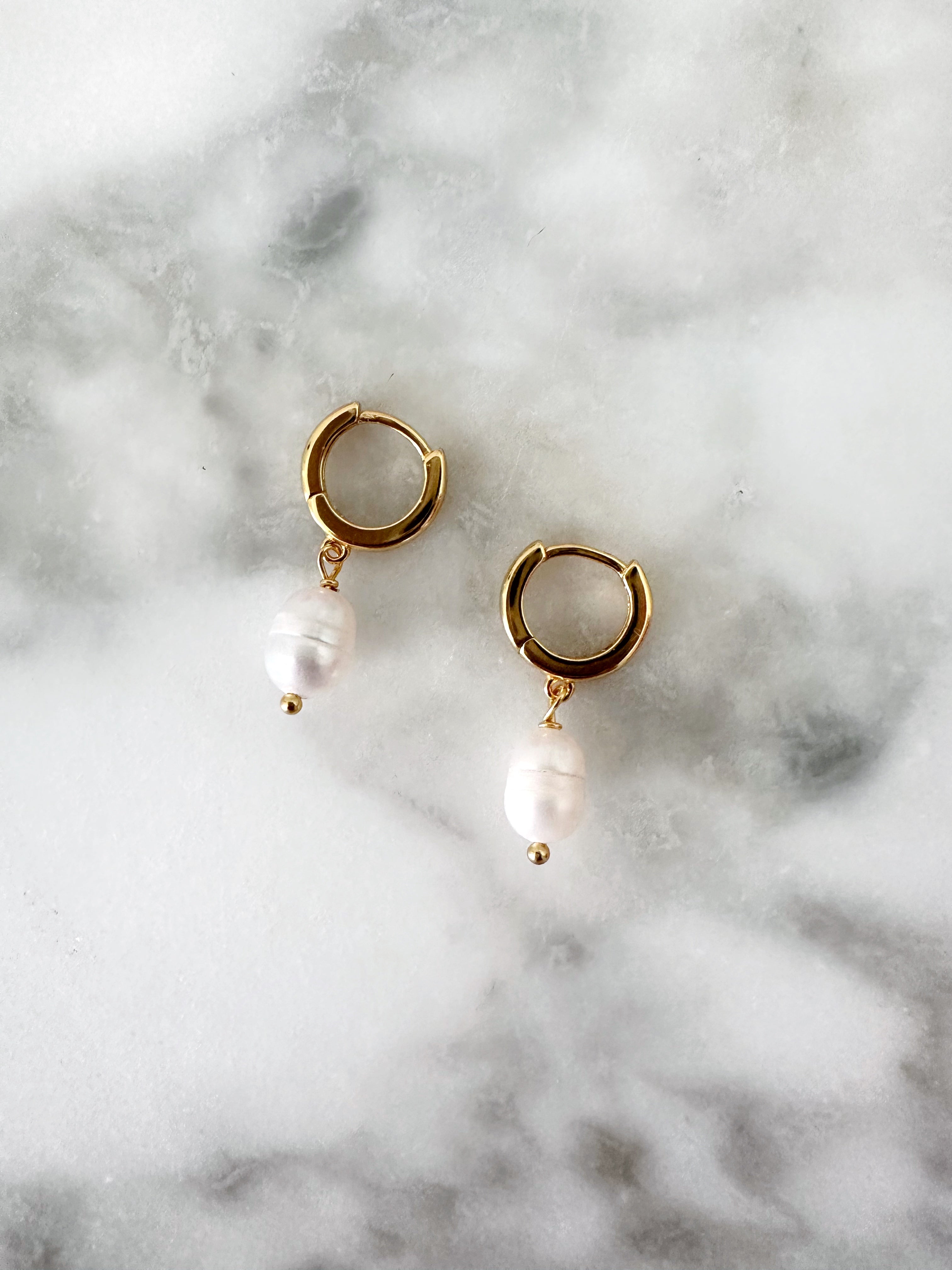 Gold + Pearl Drop Huggie Earrings