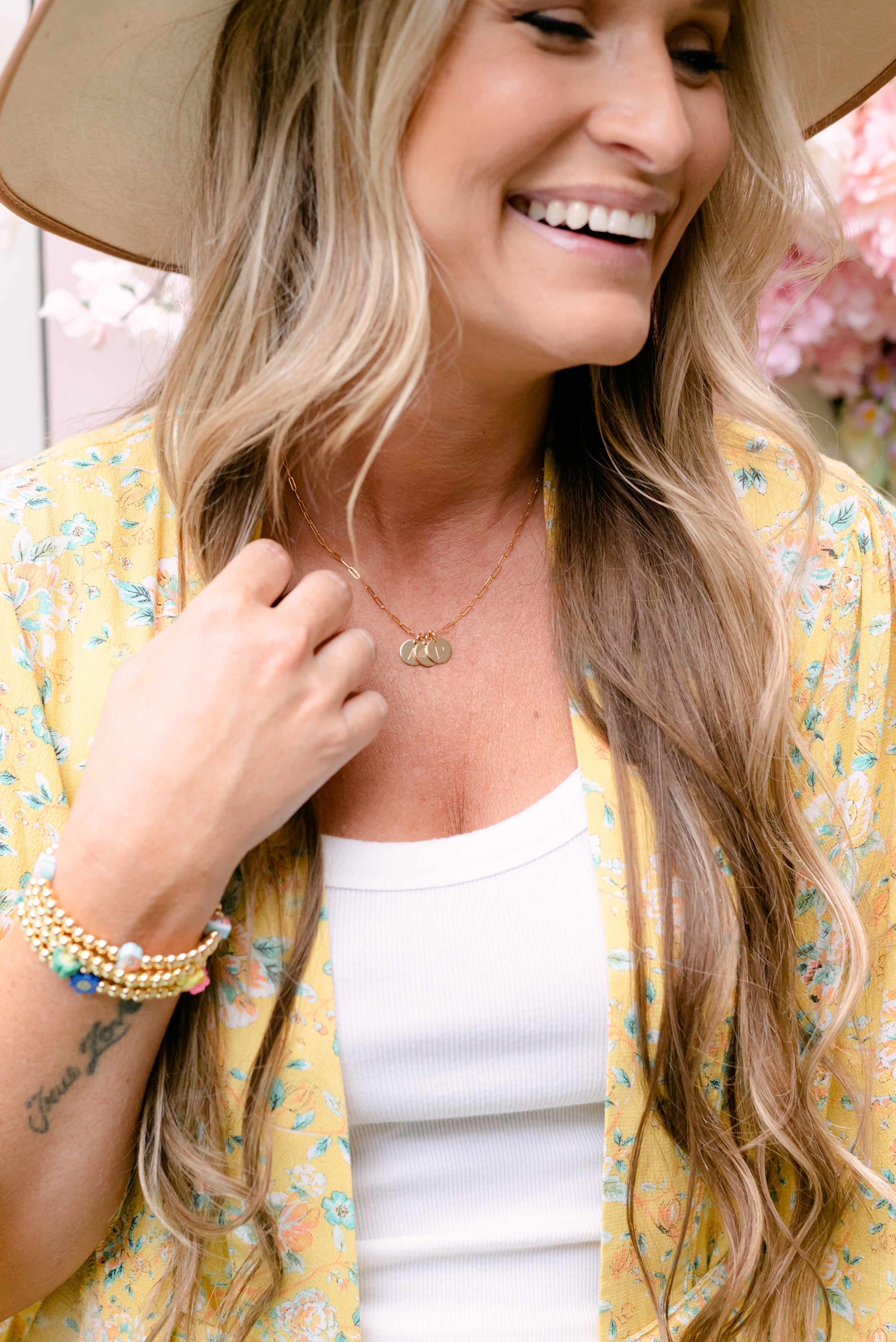 Dainty Paperclip Initial Disk Necklace