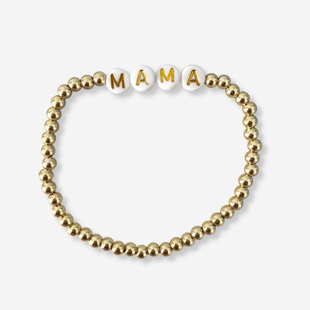 MAMA Bracelet {Gold Letters + Gold Ball Beading} – Alexandra Gioia