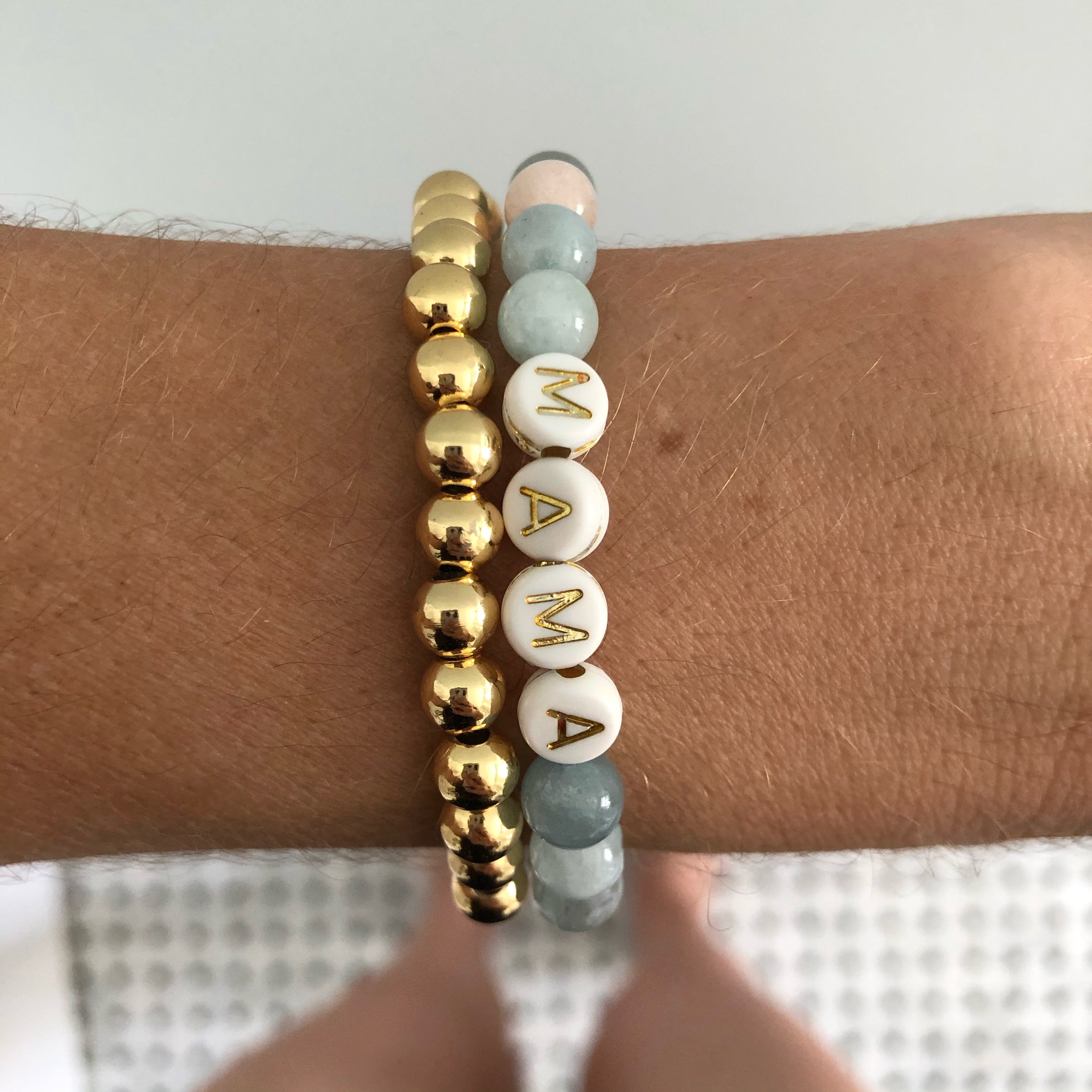 "MAMA" Bracelet + Morganite Beading