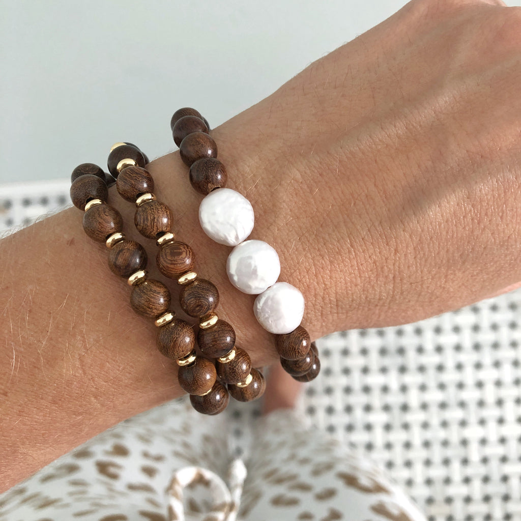 Wood + Pearl Bracelet {Cocoa Wood} – Alexandra Gioia
