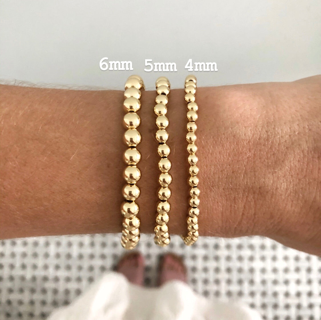 6MM Gold Ball Beaded Stackable Bracelet