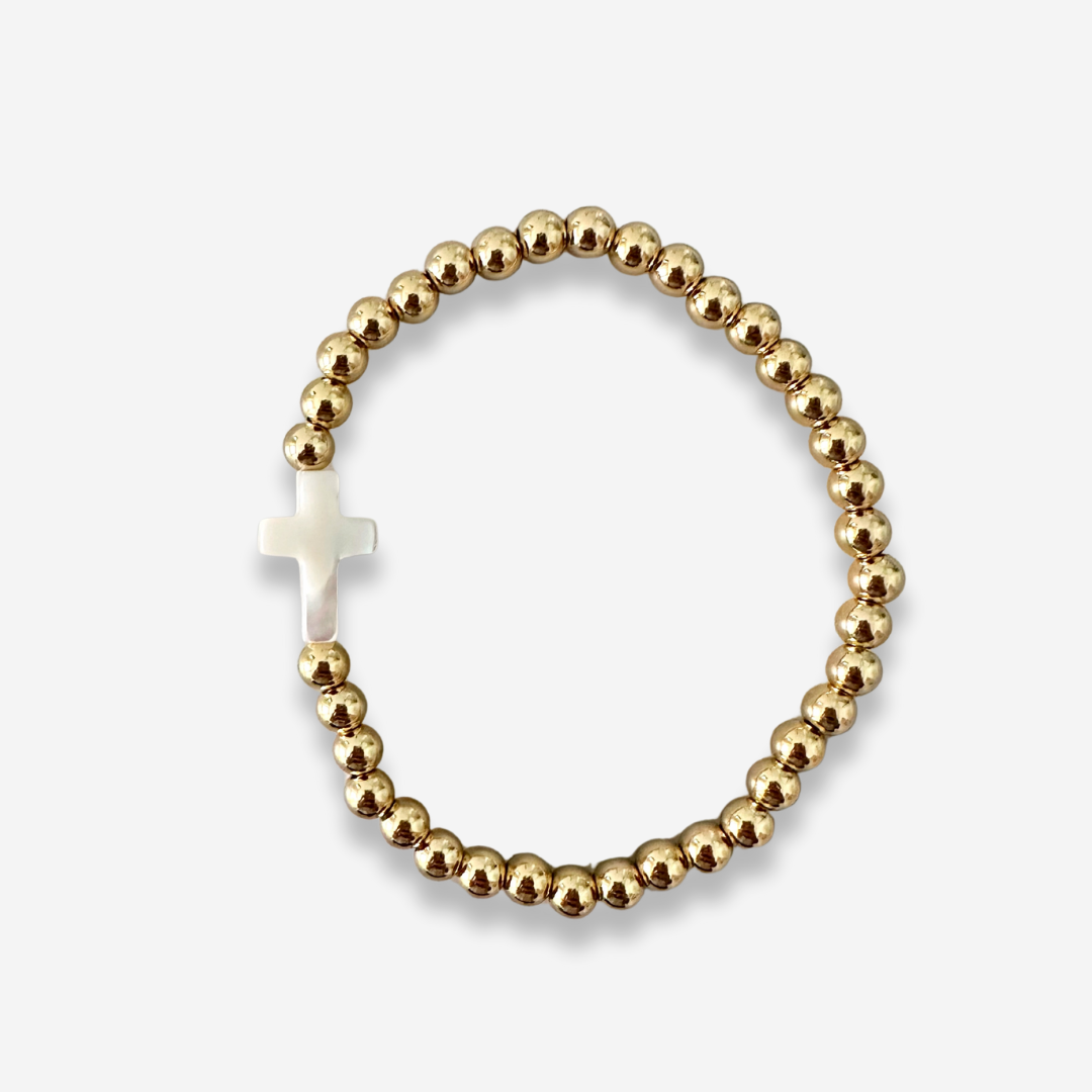 Mother of Pearl Cross Bracelet {Gold Beading} – Alexandra Gioia