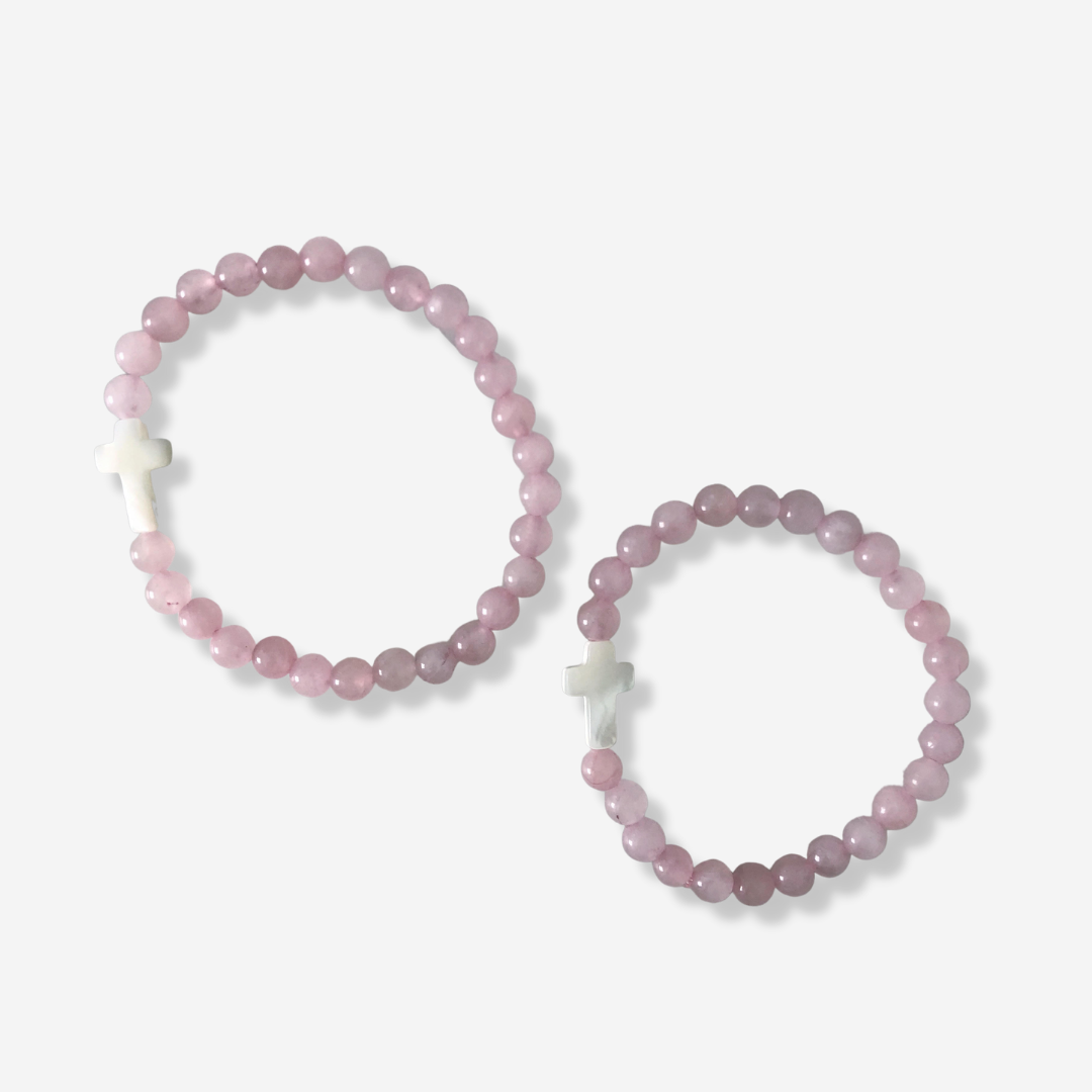 Mother of Pearl Cross Bracelet {Pink Jade} – Alexandra Gioia