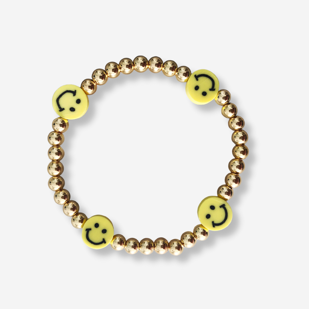 Beaded bracelet, bracelet set, gold smiley face, trendy beaded bracelets