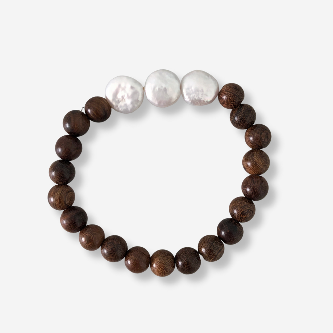 Wood + Pearl Bracelet {Cocoa Wood}