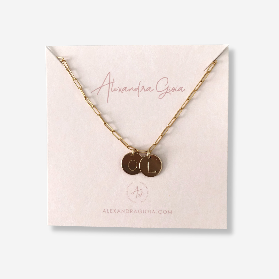 Dainty Paperclip Initial Disk Necklace