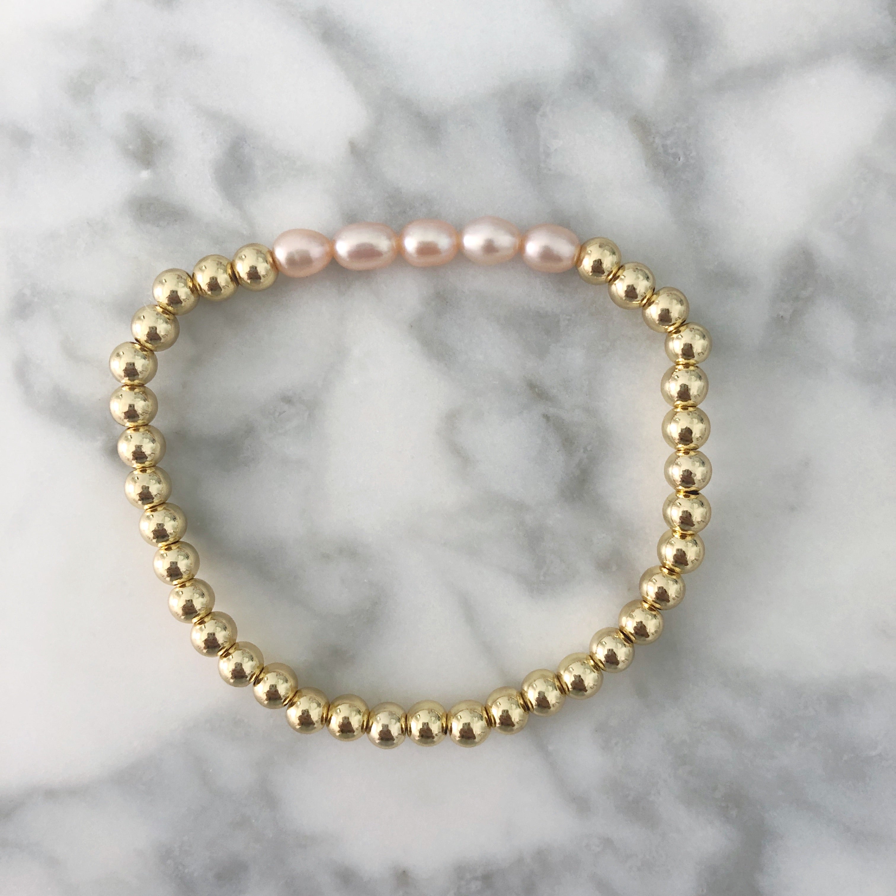 Pearl + Gold Ball Beaded Stackable Bracelet
