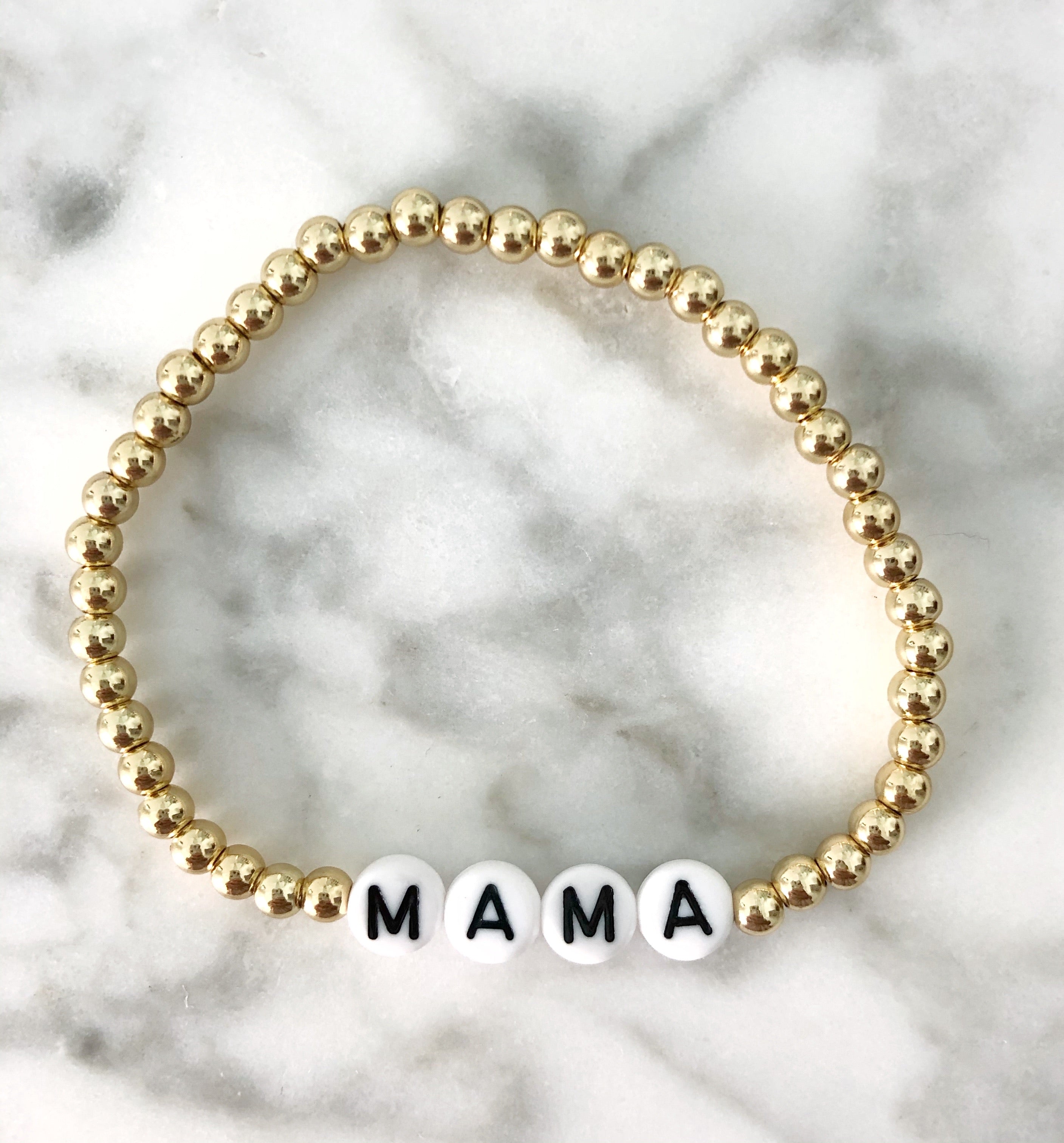 Mama Bracelet - White Beads & Black Letters – South & Pine