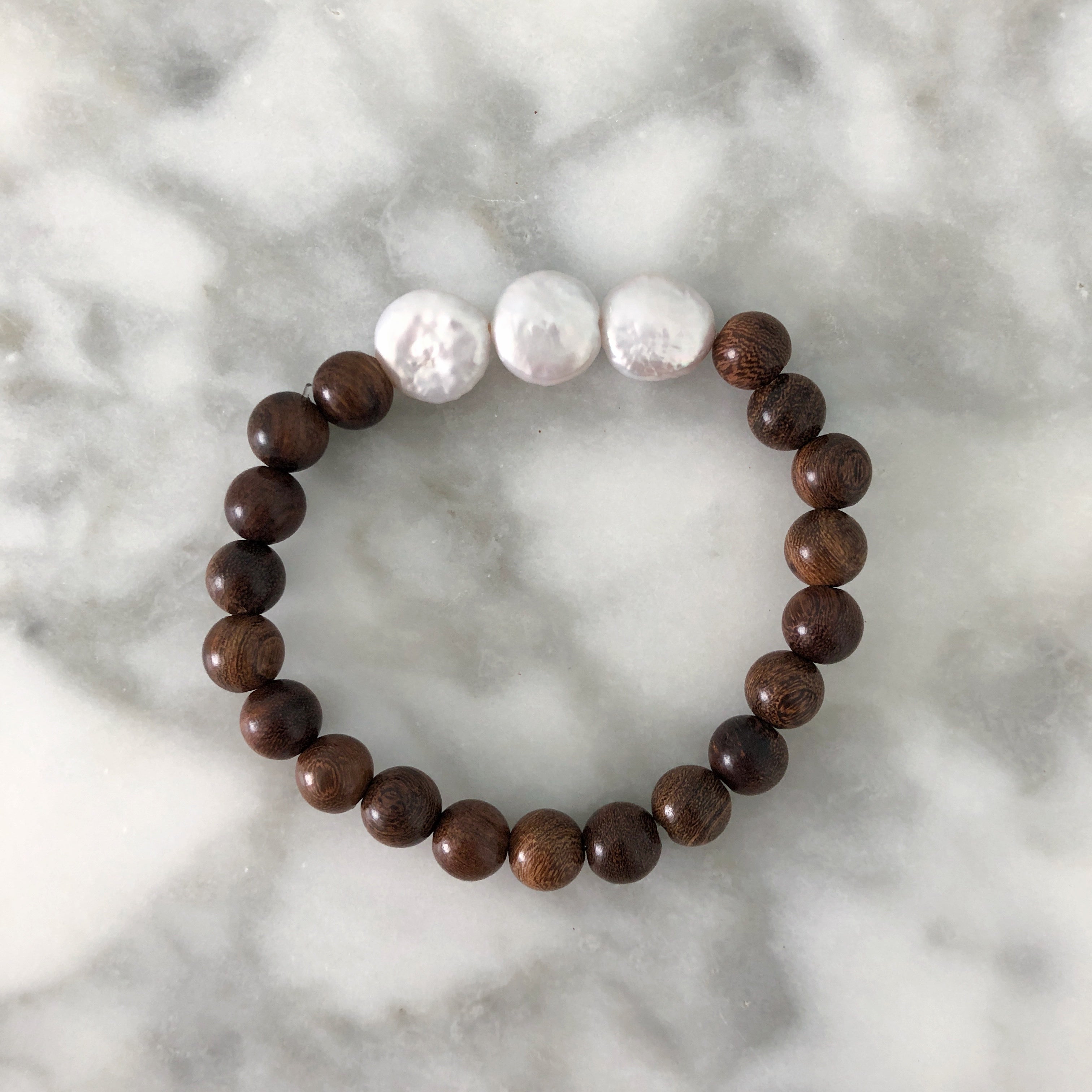 Wood + Pearl Bracelet {Cocoa Wood}