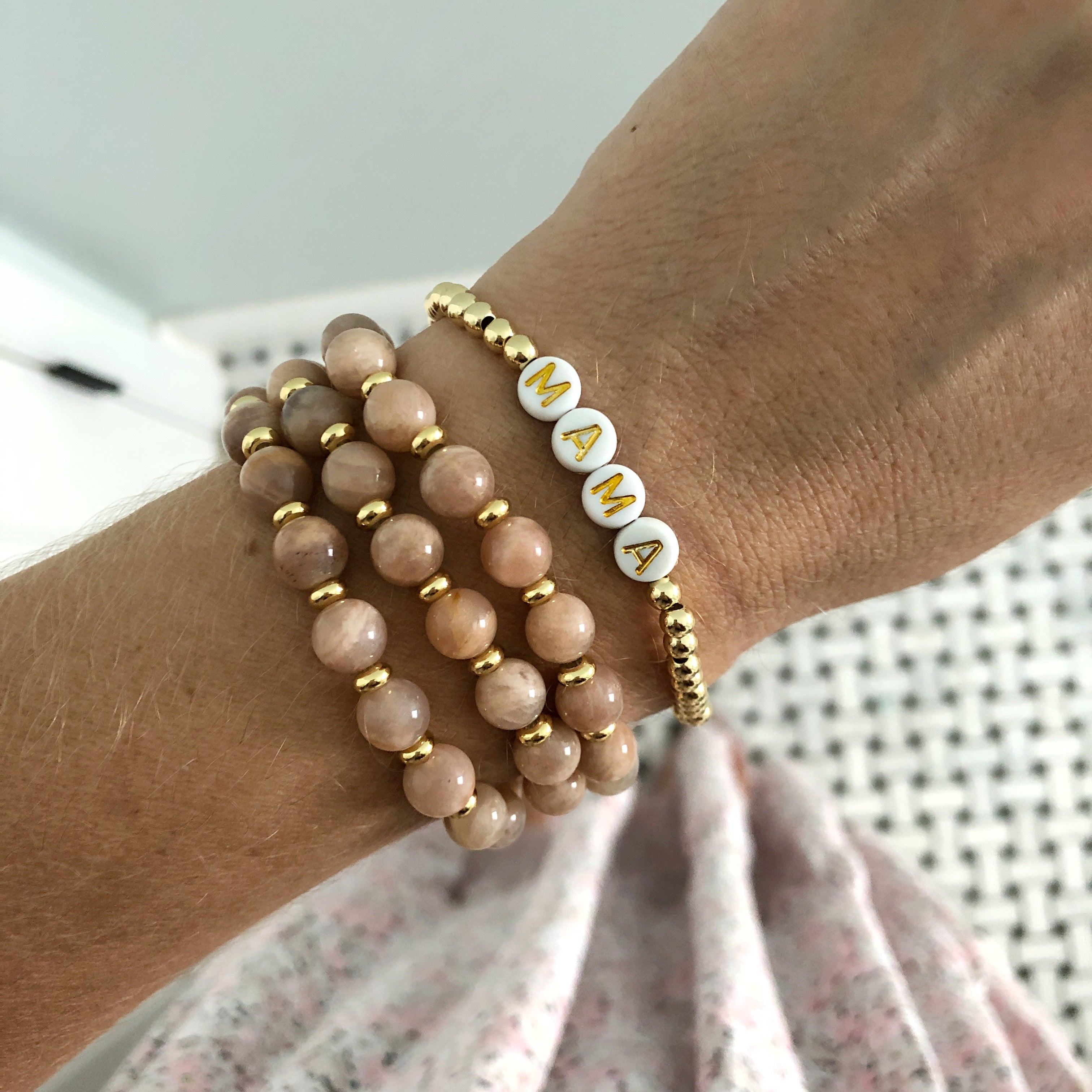 MAMA Bracelet {Gold Letters + Gold Ball Beading} – Alexandra Gioia