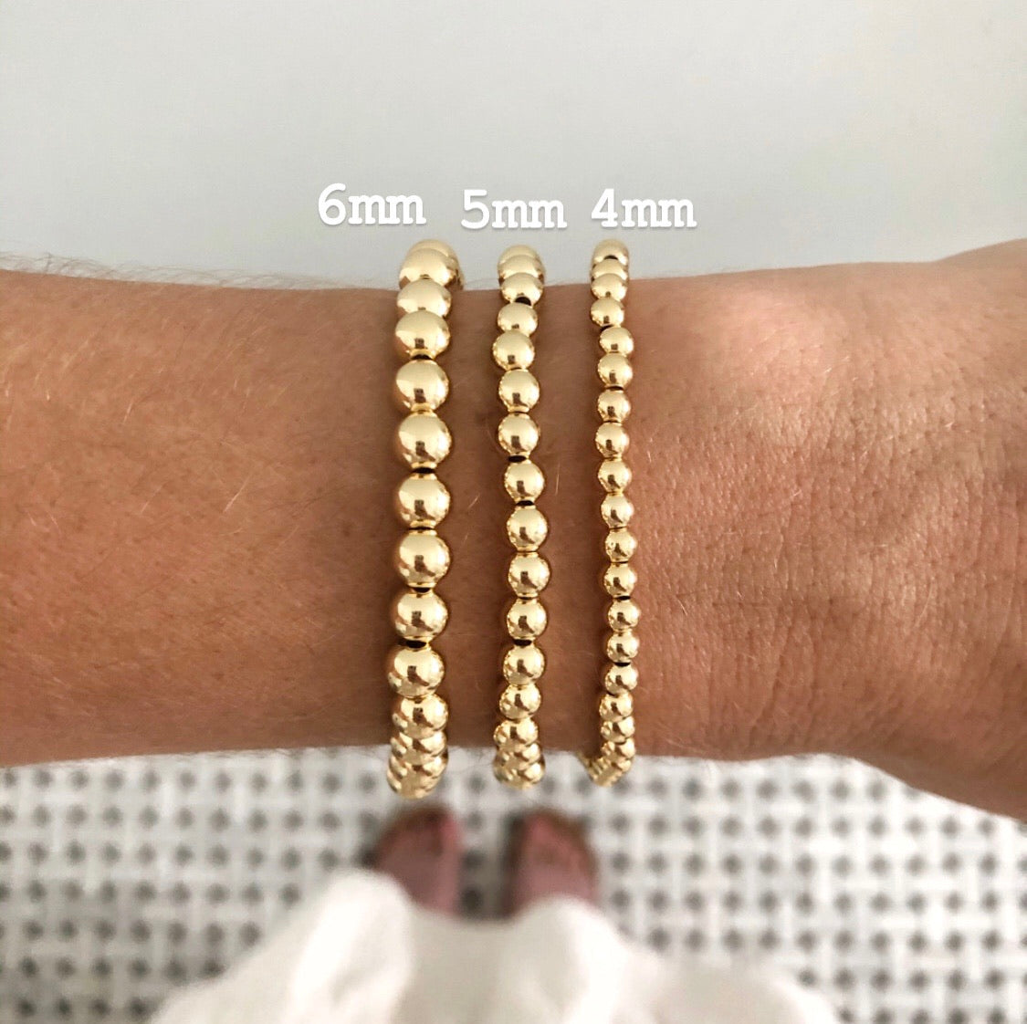 Yellow Smiley + Gold Ball Beaded Stackable Bracelet