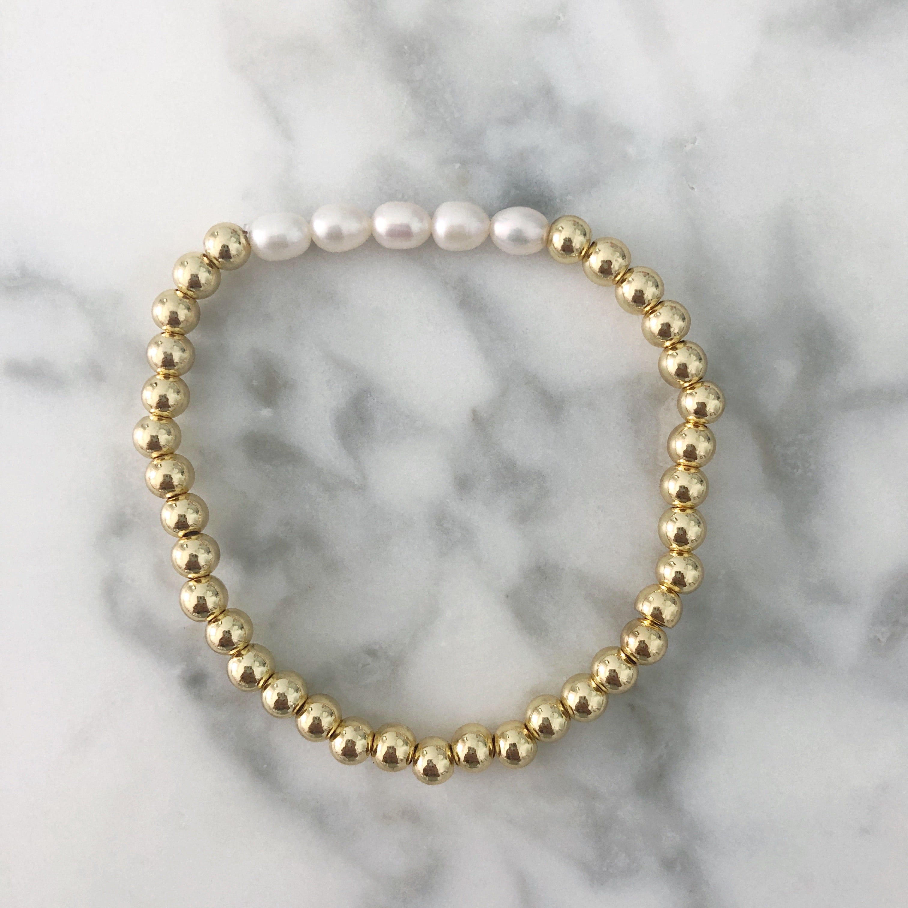 Pearl + Gold Ball Beaded Stackable Bracelet